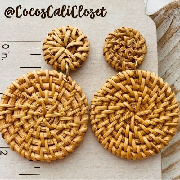 Rattan Drop Disc Earrings NWT - Picture 4 of 5
